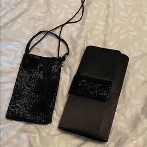 Elegant Black Beaded Clutch and Bag Set